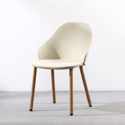Contemporary Scandinavian Sleek Backrest Plastic Dining Chair With Solid Wood Legs For Dining Room