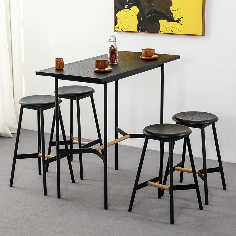 Modern Minimalist Round Solid Wood Iron Bar Stool For Dining Room