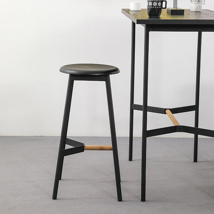 Modern Minimalist Round Solid Wood Iron Bar Stool For Dining Room