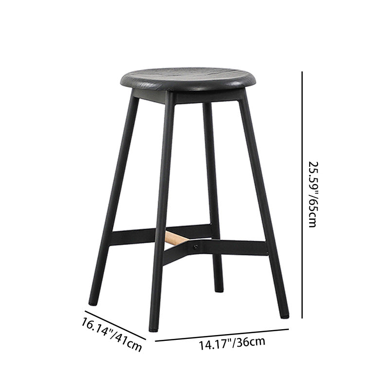Modern Minimalist Round Solid Wood Iron Bar Stool For Dining Room