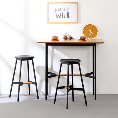 Modern Minimalist Round Solid Wood Iron Bar Stool For Dining Room
