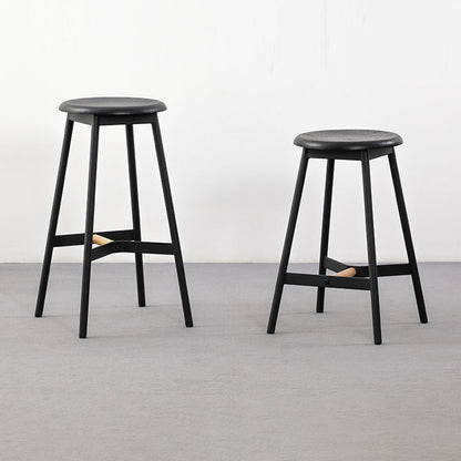 Modern Minimalist Round Solid Wood Iron Bar Stool For Dining Room