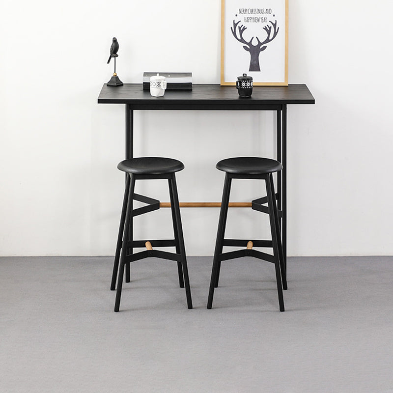 Modern Minimalist Round Solid Wood Iron Bar Stool For Dining Room