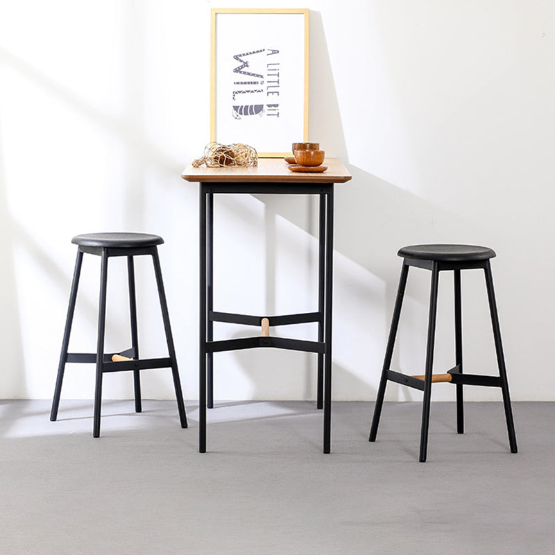 Modern Minimalist Round Solid Wood Iron Bar Stool For Dining Room