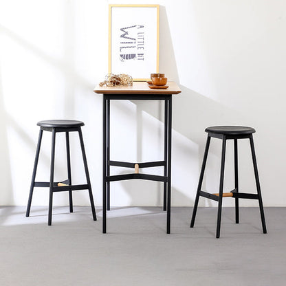 Modern Minimalist Round Solid Wood Iron Bar Stool For Dining Room