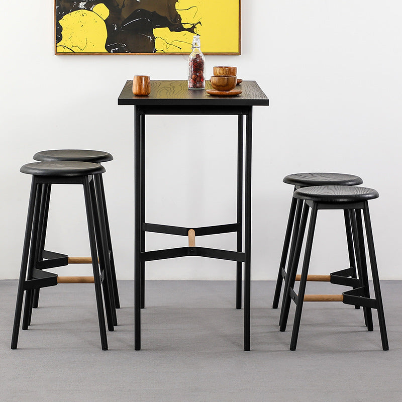 Modern Minimalist Round Solid Wood Iron Bar Stool For Dining Room