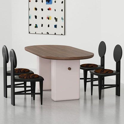 Modern Mid-Century Triangle Seat Solid Wood Dining Chair With Round Backrest For Dining Room