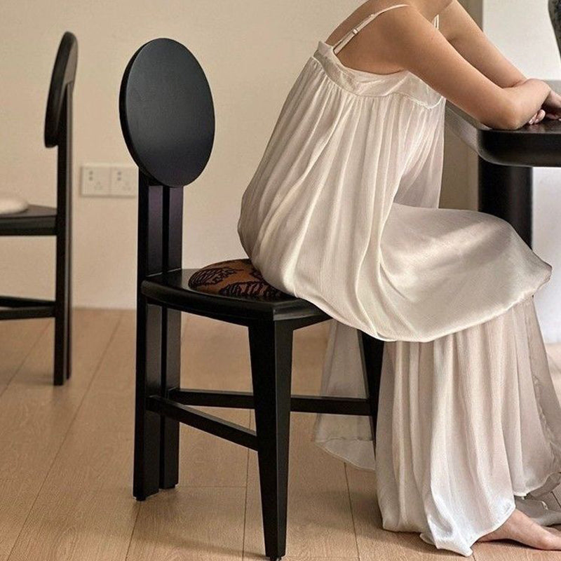 Modern Mid-Century Triangle Seat Solid Wood Dining Chair With Round Backrest For Dining Room