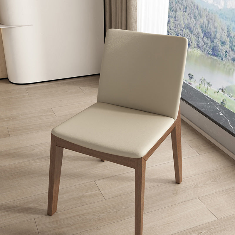 Contemporary Scandinavian Square Cushion Ash Solid Wood Synthetic Leather Dining Chair Backrest For Dining Room