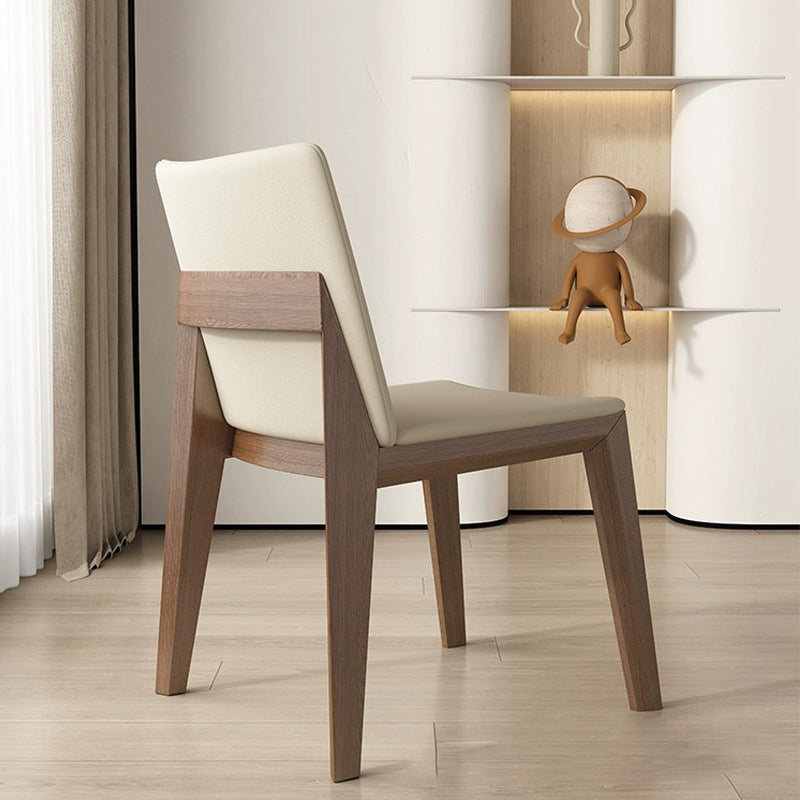 Contemporary Scandinavian Square Cushion Ash Solid Wood Synthetic Leather Dining Chair Backrest For Dining Room