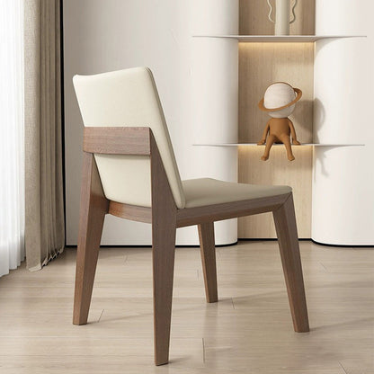 Contemporary Scandinavian Square Cushion Ash Solid Wood Synthetic Leather Dining Chair Backrest For Dining Room