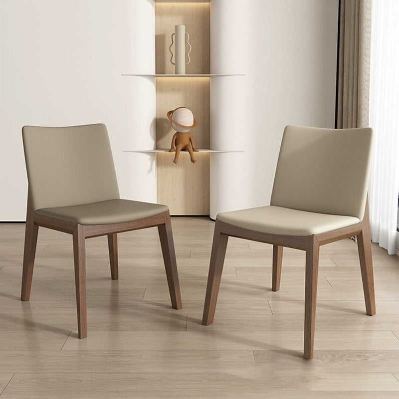 Contemporary Scandinavian Square Cushion Ash Solid Wood Synthetic Leather Dining Chair Backrest For Dining Room