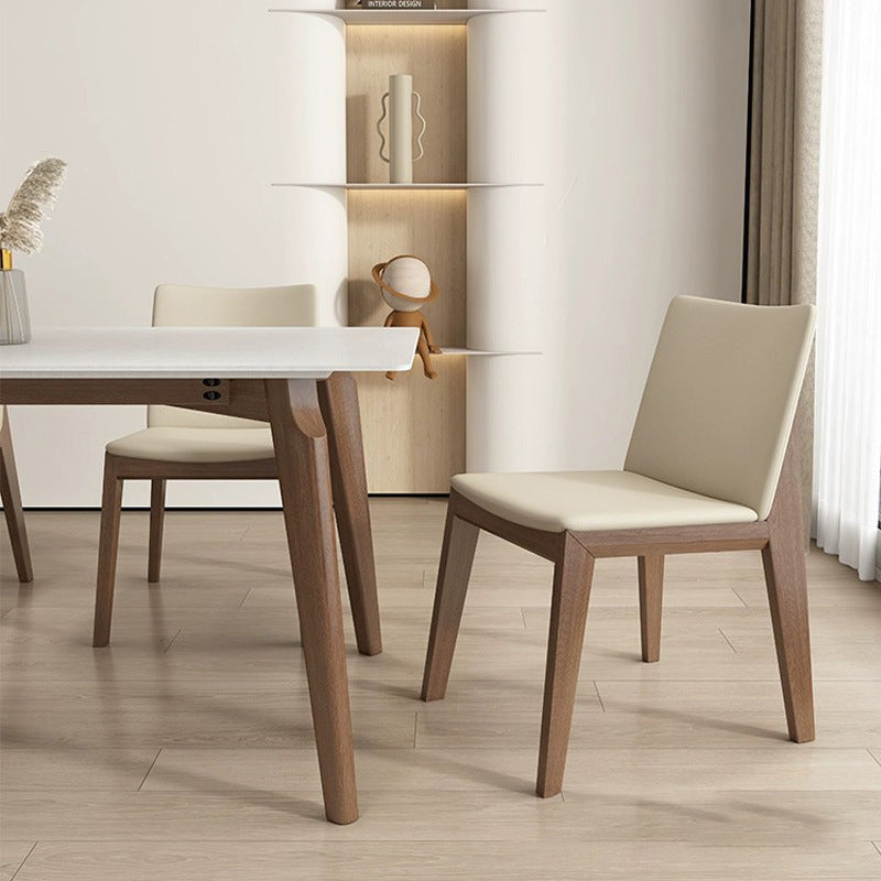 Contemporary Scandinavian Square Cushion Ash Solid Wood Synthetic Leather Dining Chair Backrest For Dining Room