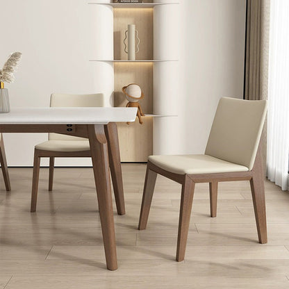 Contemporary Scandinavian Square Cushion Ash Solid Wood Synthetic Leather Dining Chair Backrest For Dining Room