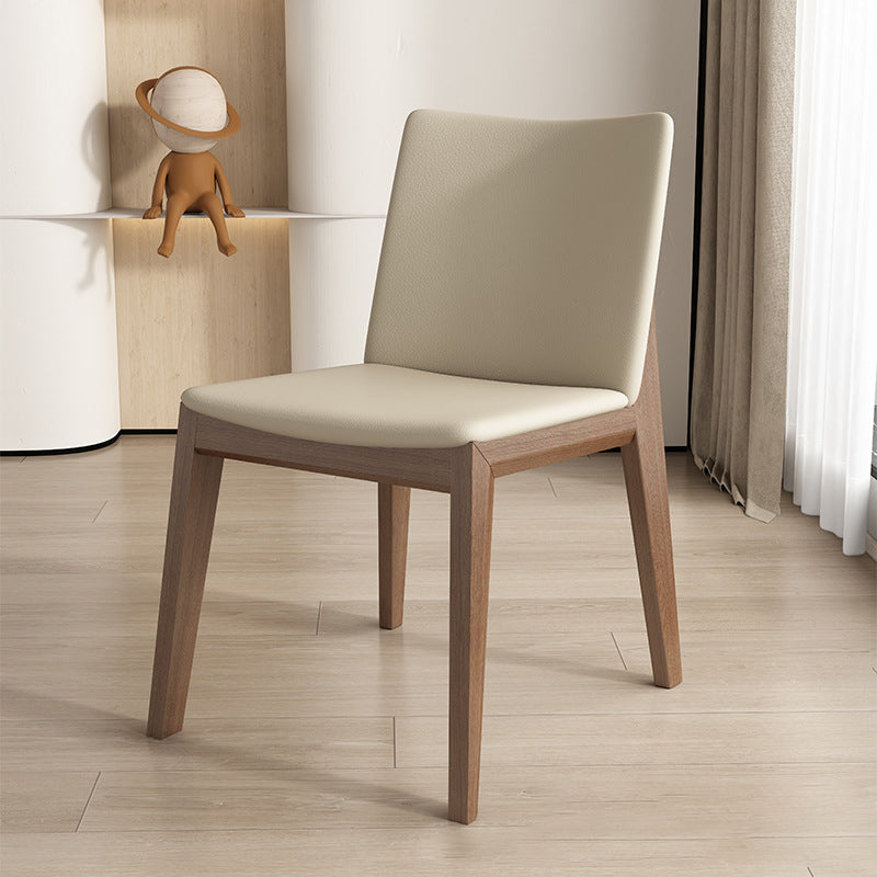 Contemporary Scandinavian Square Cushion Ash Solid Wood Synthetic Leather Dining Chair Backrest For Dining Room