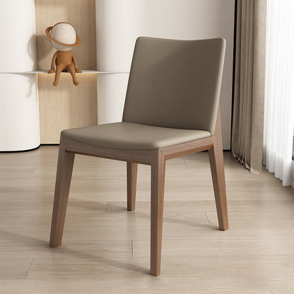 Contemporary Scandinavian Square Cushion Ash Solid Wood Synthetic Leather Dining Chair Backrest For Dining Room