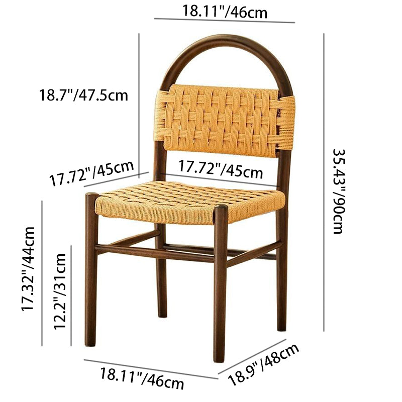 Modern Mid-Century Oval Half Hollow Back Solid Wood Kraft Rope Dining Chair For Dining Room