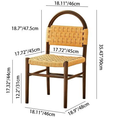 Modern Mid-Century Oval Half Hollow Back Solid Wood Kraft Rope Dining Chair For Dining Room