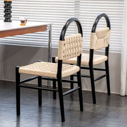 Modern Mid-Century Oval Half Hollow Back Solid Wood Kraft Rope Dining Chair For Dining Room
