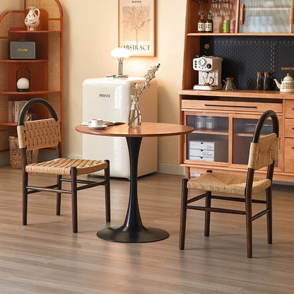 Modern Mid-Century Oval Half Hollow Back Solid Wood Kraft Rope Dining Chair For Dining Room