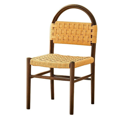Modern Mid-Century Oval Half Hollow Back Solid Wood Kraft Rope Dining Chair For Dining Room
