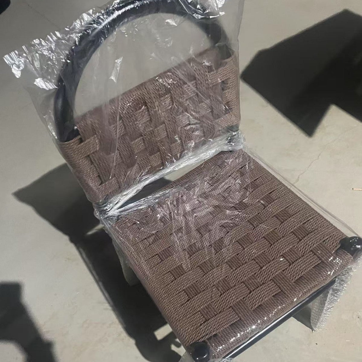 Modern Mid-Century Oval Half Hollow Back Solid Wood Kraft Rope Dining Chair For Dining Room