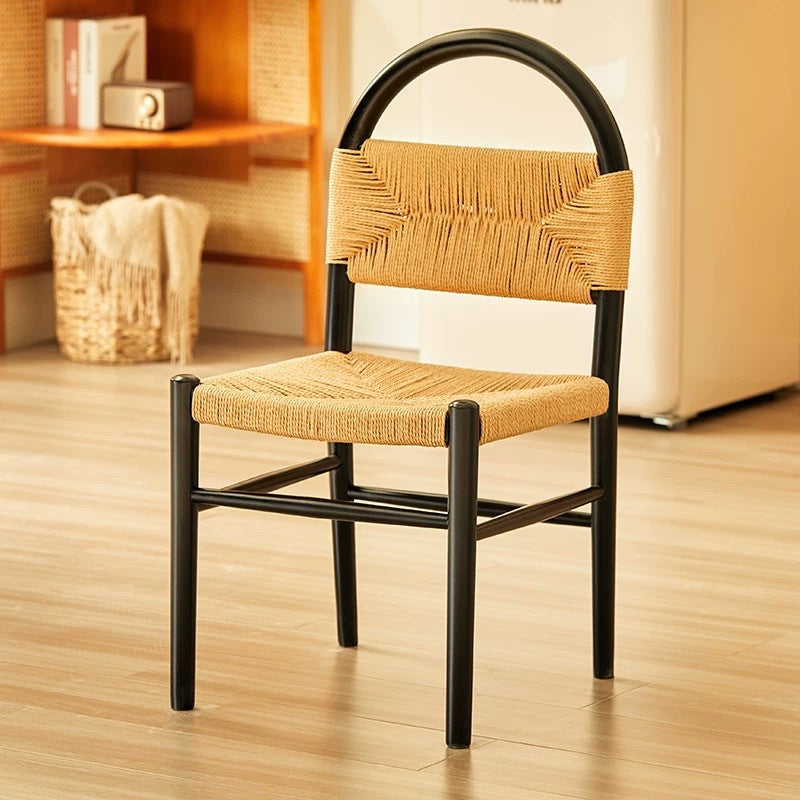 Modern Mid-Century Oval Half Hollow Back Solid Wood Kraft Rope Dining Chair For Dining Room