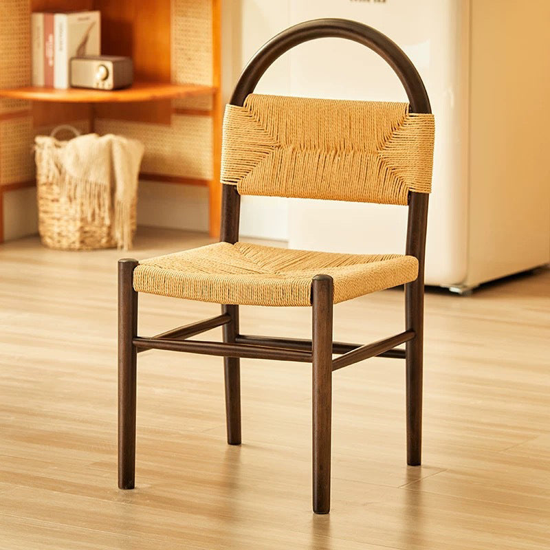 Modern Mid-Century Oval Half Hollow Back Solid Wood Kraft Rope Dining Chair For Dining Room