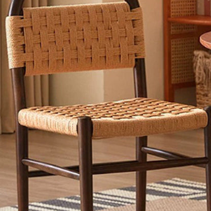 Modern Mid-Century Oval Half Hollow Back Solid Wood Kraft Rope Dining Chair For Dining Room
