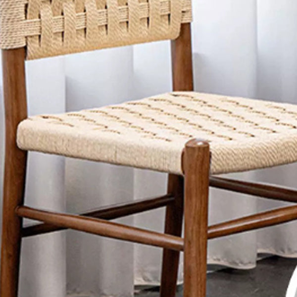 Modern Mid-Century Oval Half Hollow Back Solid Wood Kraft Rope Dining Chair For Dining Room
