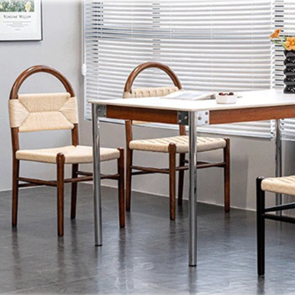 Modern Mid-Century Oval Half Hollow Back Solid Wood Kraft Rope Dining Chair For Dining Room
