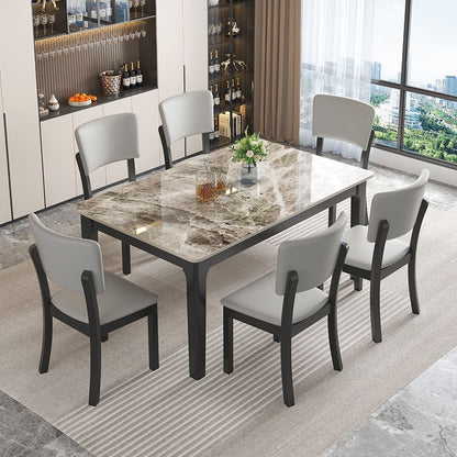 Modern Minimalist Rectangular Rubberwood Leather Sponge Dining Chair Backrest Armless for Dining Room