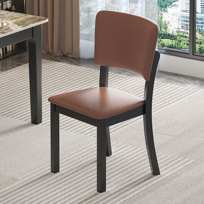 Modern Minimalist Rectangular Rubberwood Leather Sponge Dining Chair Backrest Armless for Dining Room