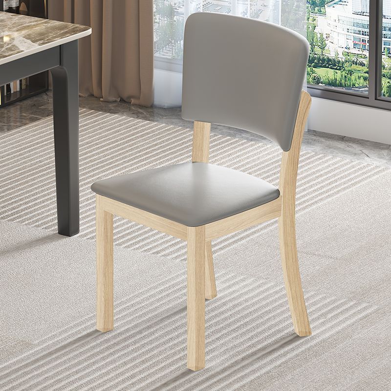 Modern Minimalist Rectangular Rubberwood Leather Sponge Dining Chair Backrest Armless for Dining Room