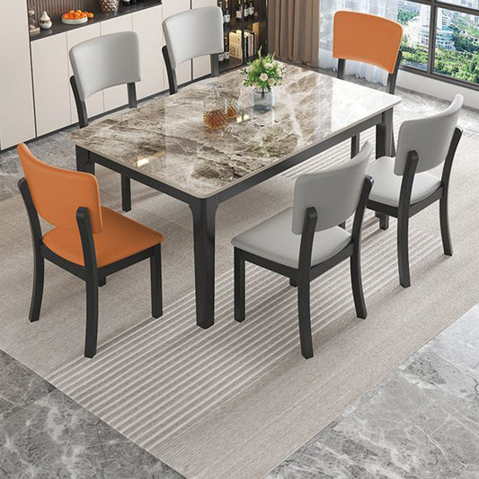 Modern Minimalist Rectangular Rubberwood Leather Sponge Dining Chair Backrest Armless for Dining Room