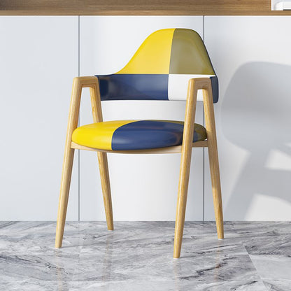 Modern Minimalist A-shape Iron Faux Leather Fabric Sponge Dining Chair Backrest Armrest for Dining Room