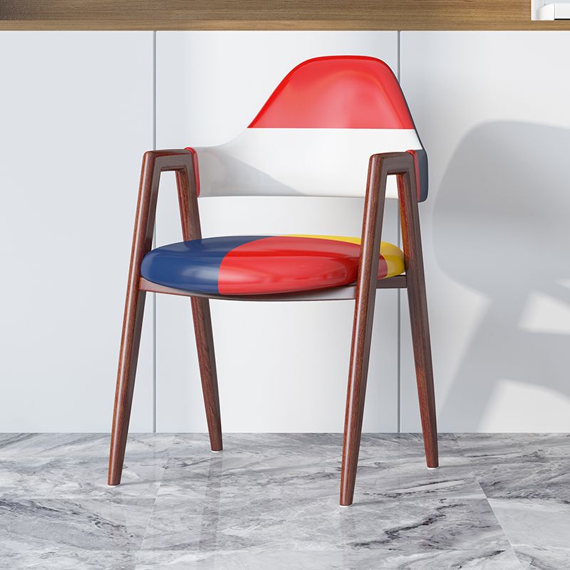 Modern Minimalist A-shape Iron Faux Leather Fabric Sponge Dining Chair Backrest Armrest for Dining Room