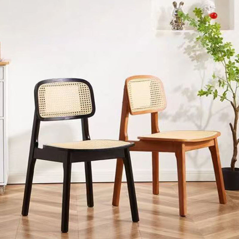 Modern Minimalist Rectangular Wood Rattan Weaving Dining Chair Backrest Armless For Dining Room