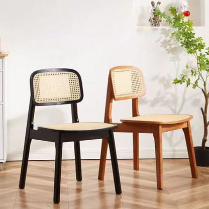 Modern Minimalist Rectangular Wood Rattan Weaving Dining Chair Backrest Armless For Dining Room