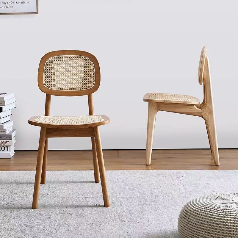 Modern Minimalist Rectangular Wood Rattan Weaving Dining Chair Backrest Armless For Dining Room