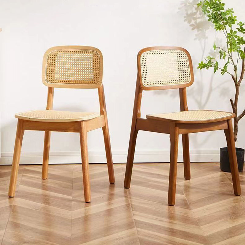 Modern Minimalist Rectangular Wood Rattan Weaving Dining Chair Backrest Armless For Dining Room