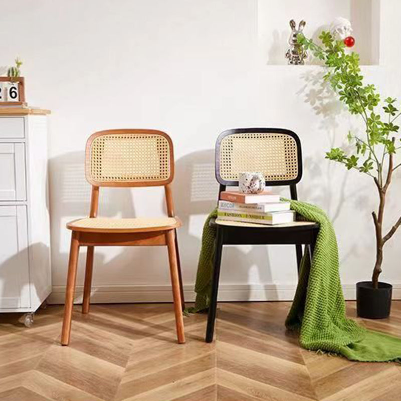 Modern Minimalist Rectangular Wood Rattan Weaving Dining Chair Backrest Armless For Dining Room