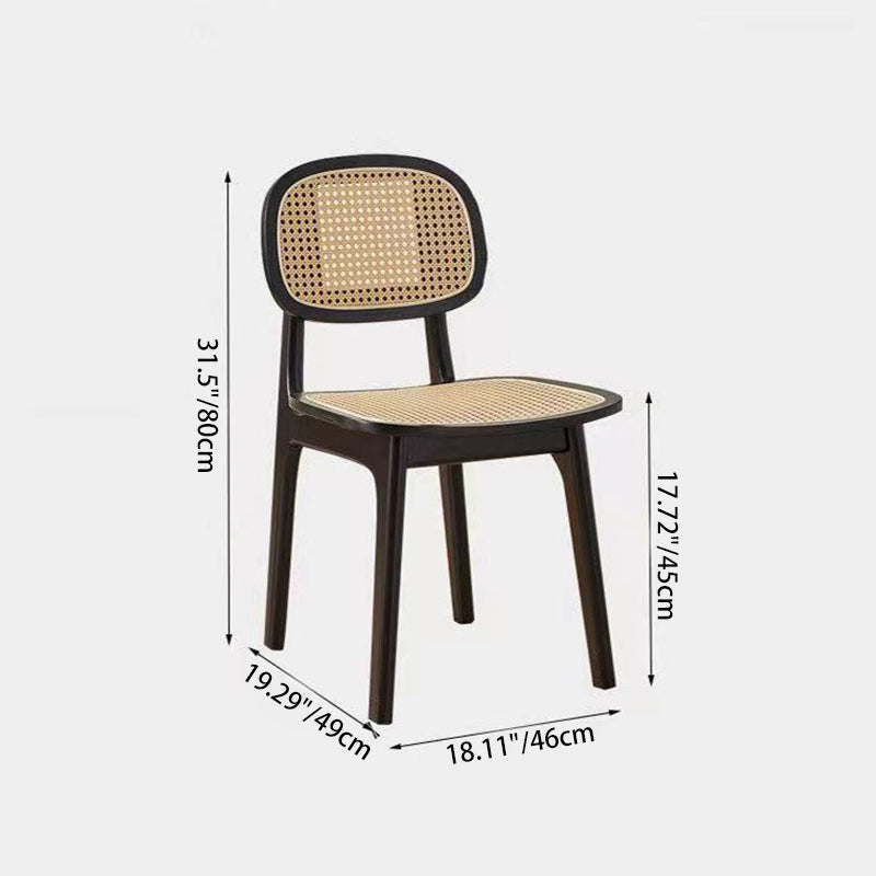 Modern Minimalist Rectangular Wood Rattan Weaving Dining Chair Backrest Armless For Dining Room