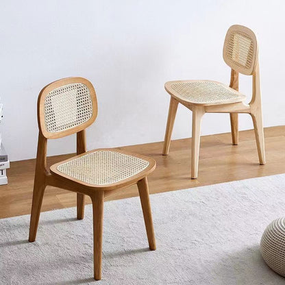 Modern Minimalist Rectangular Wood Rattan Weaving Dining Chair Backrest Armless For Dining Room