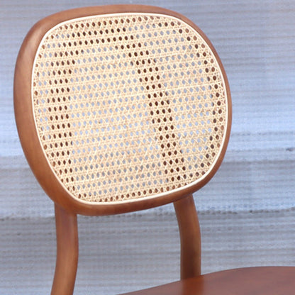 Contemporary Nordic Rectangular Wood Rattan Weaving Dining Chair Backrest Armless For Dining Room