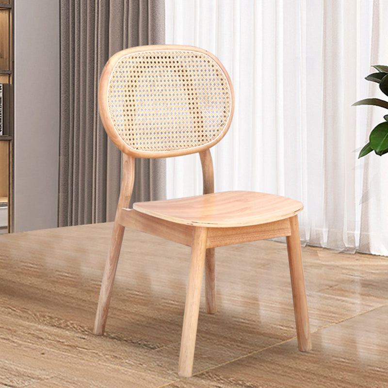Contemporary Nordic Rectangular Wood Rattan Weaving Dining Chair Backrest Armless For Dining Room
