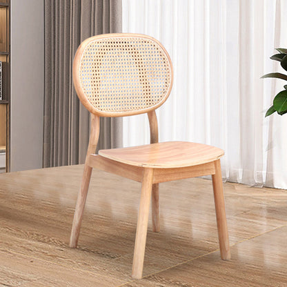 Contemporary Nordic Rectangular Wood Rattan Weaving Dining Chair Backrest Armless For Dining Room