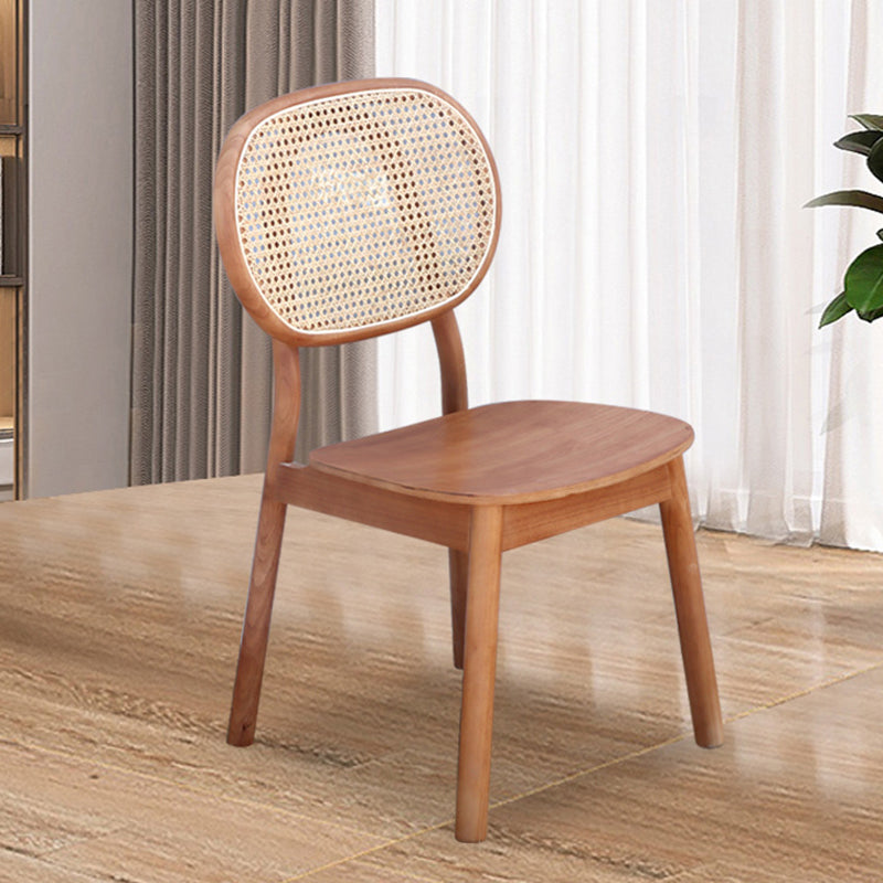 Contemporary Nordic Rectangular Wood Rattan Weaving Dining Chair Backrest Armless For Dining Room