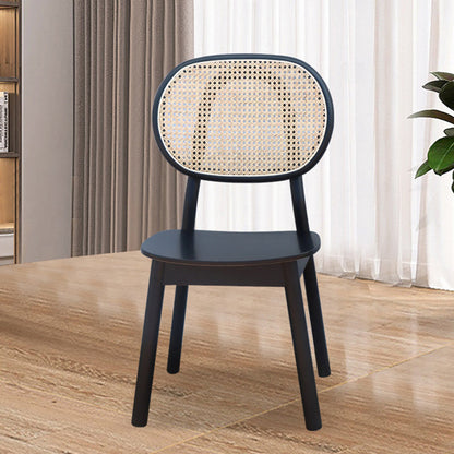 Contemporary Nordic Rectangular Wood Rattan Weaving Dining Chair Backrest Armless For Dining Room