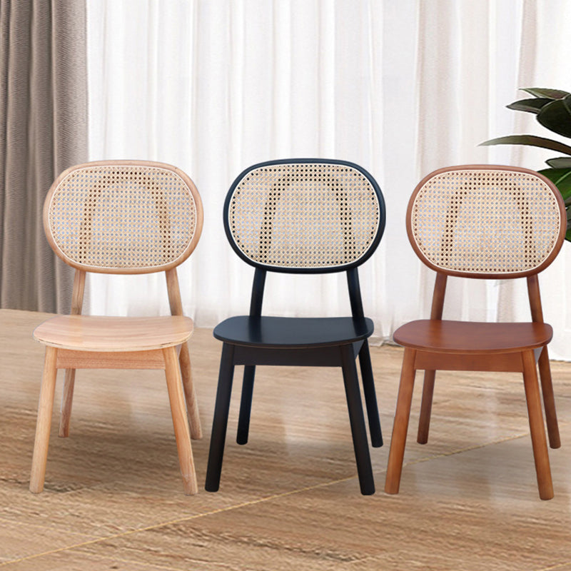 Contemporary Nordic Rectangular Wood Rattan Weaving Dining Chair Backrest Armless For Dining Room